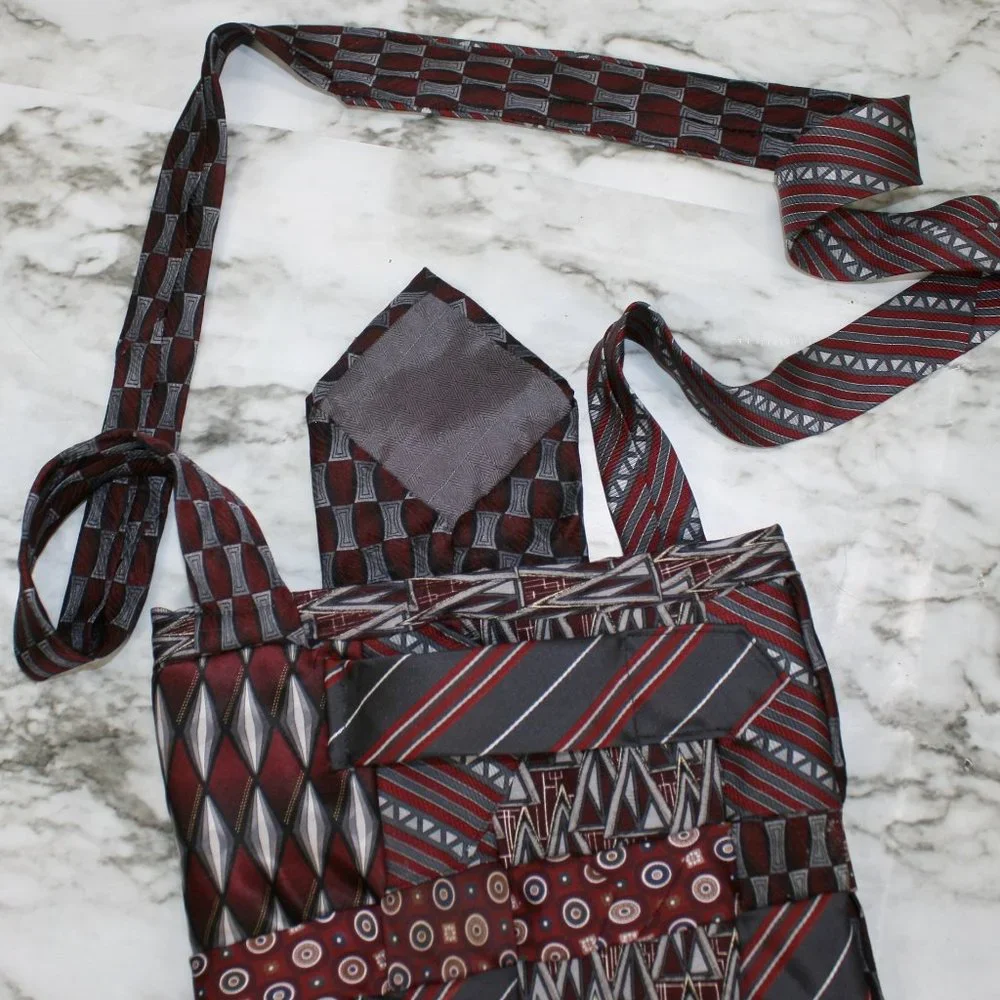 HAND CRAFTED Purse Bag Crossbody Upcycled Neck Ties Silk Red Burgundy Small